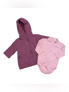 Janie and Jack Lush Berries Baby Knit Hooded Cardigan & Plum Bodysuit 0-6 months